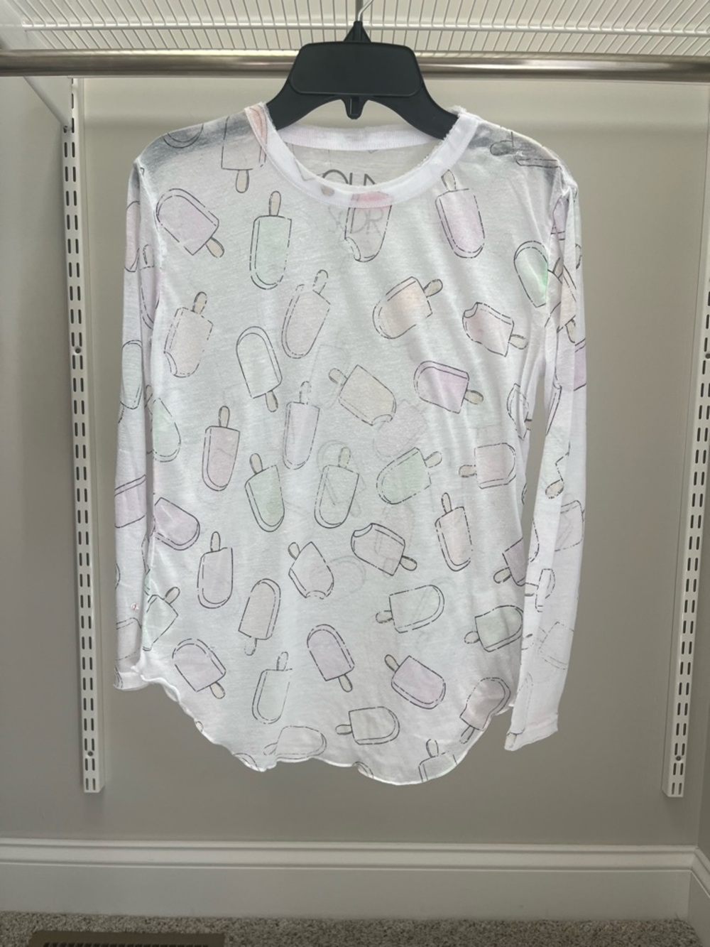 Kids White Long Sleeve Tee with Pastel Popsicle Print, Size 8